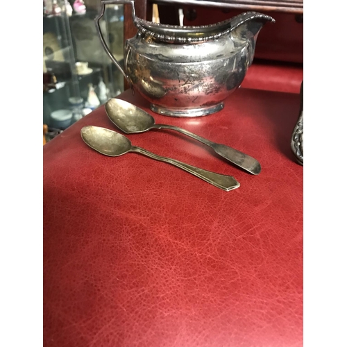 114 - Qty of assorted silver items inc silver jug - 1 x Spoon with markings unsure ?...