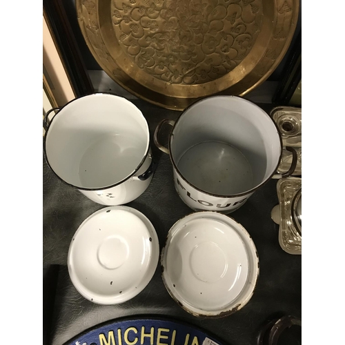 243 - 2 x Vintage enamel kitchenalia flour bins...