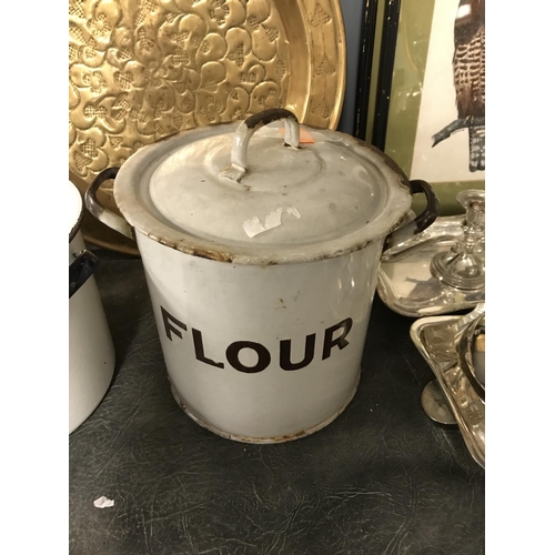 243 - 2 x Vintage enamel kitchenalia flour bins...