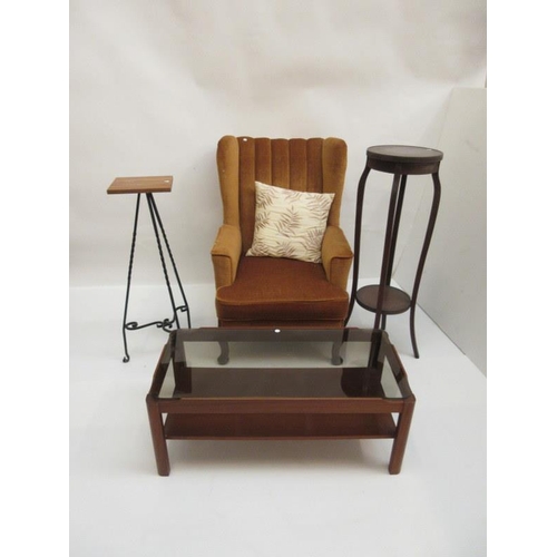 19 - Wing back chair, plant stand, etc. (4)