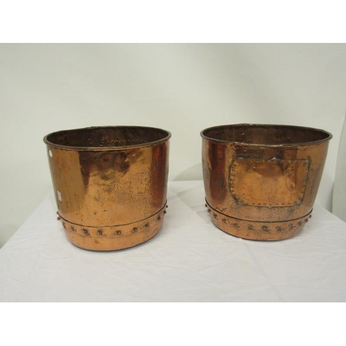 2 - A pair of old copper log holders. H. 13