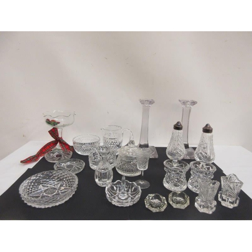 26 - A mixed lot of Waterford and other glassware - candlesticks, water jug, etc.