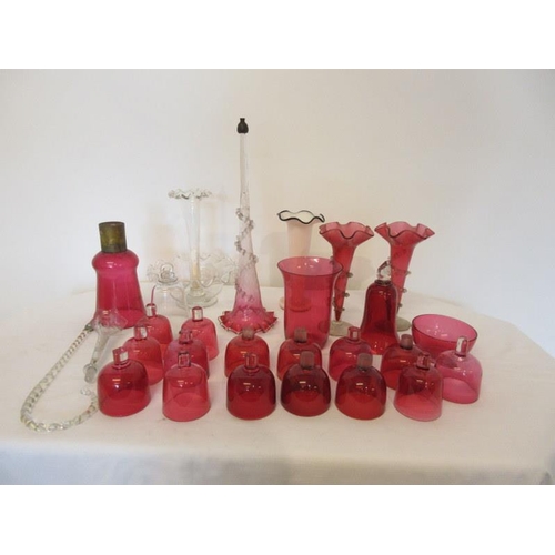 39 - A collection of red glass - a epergne parts, etc.