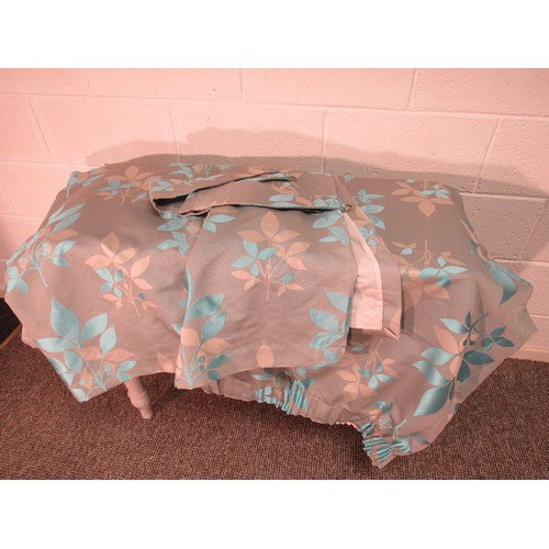 Pair of Harry Corry lined curtains, grey beige and ice blue with tie