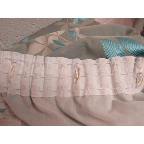 Pair of Harry Corry lined curtains, grey beige and ice blue with tie