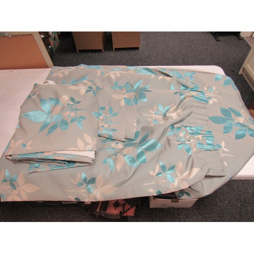 Pair of Harry Corry lined curtains, grey beige and ice blue with tie