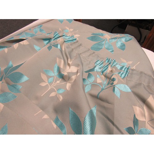 Pair of Harry Corry lined curtains, grey beige and ice blue with tie