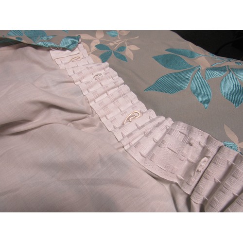 Pair of Harry Corry lined curtains, grey beige and ice blue with tie