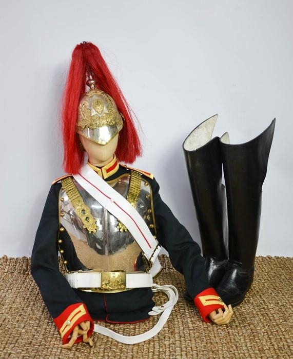 An Household cavalry trooper uniform, complete with helm with red plume