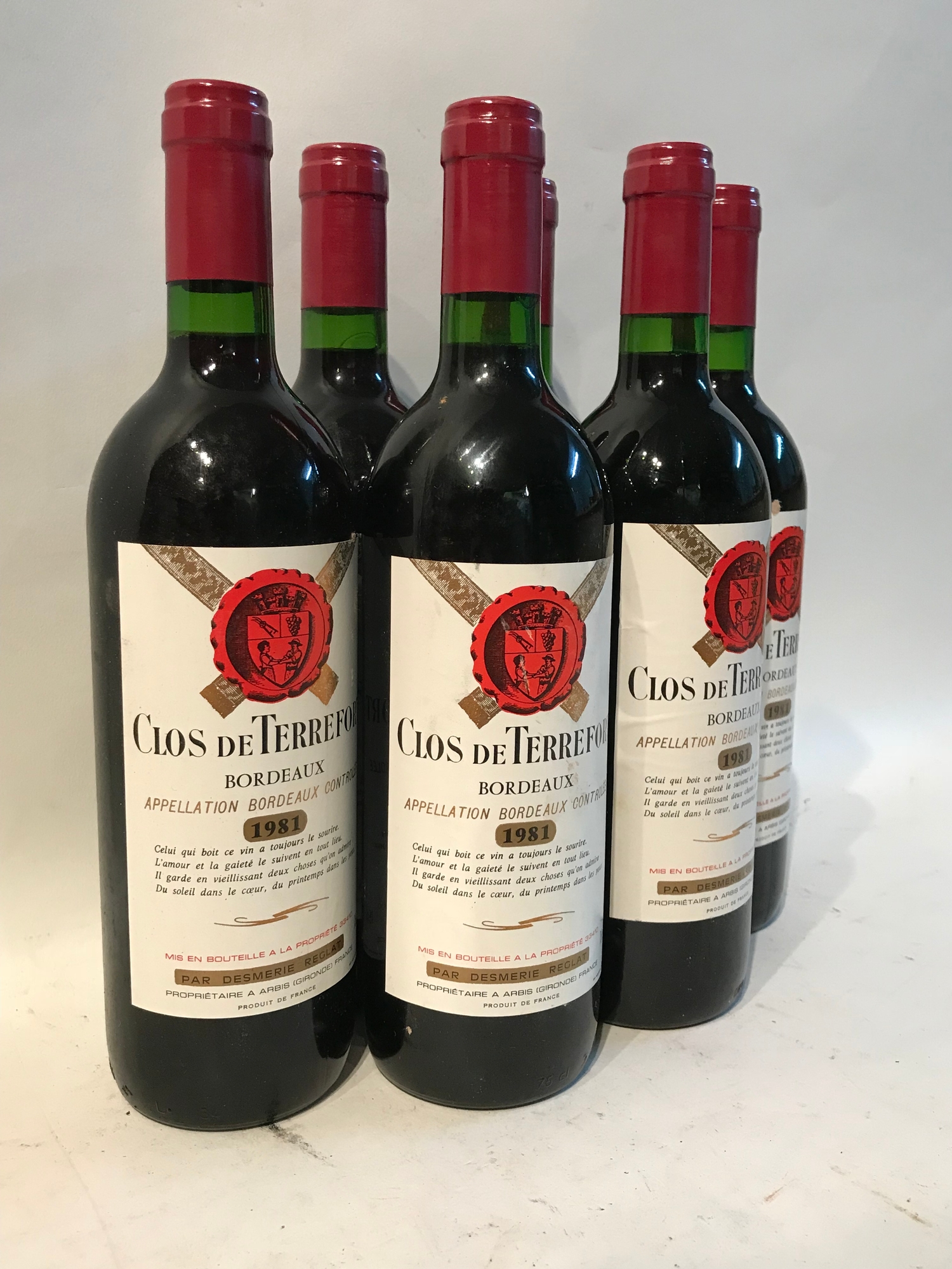 6 Bottles Of Vintage Red Wine 1981 Clos De Terrefort Bordeaux