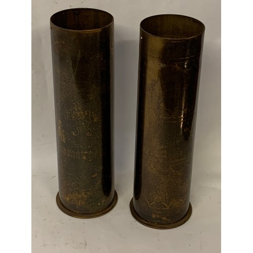 16 - Pair Of WW1 Trench Art Decorated Shells. (2)