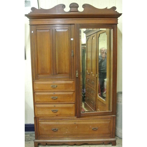 Edwardian Mahogany Linen Press Wardrobe With Bevelled Mirror