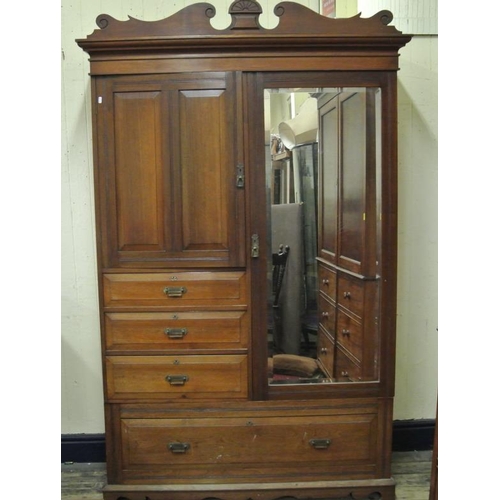 Edwardian Mahogany Linen Press Wardrobe With Bevelled Mirror