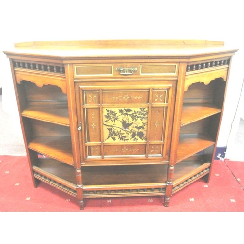 10 - Edwardian mahogany angled side press with frieze drawer, press under with bird and foliate decorated... 