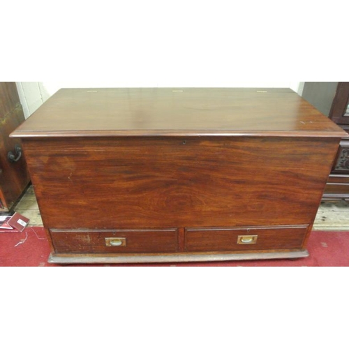 31 - Edwardian mahogany blanket chest with lift-up lid, two drawers under, with recess handles, on bun fe... 