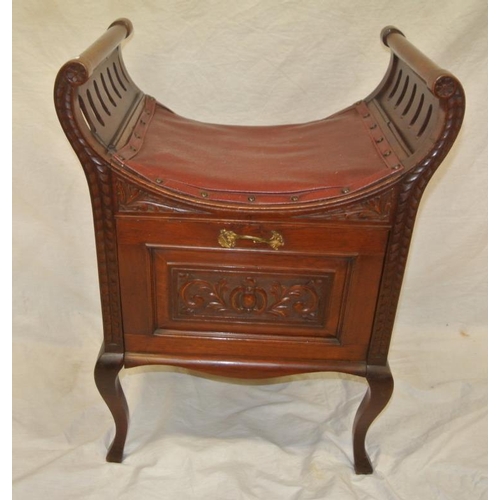 Edwardian Mahogany Piano Stool With U Shaped Top Pierced