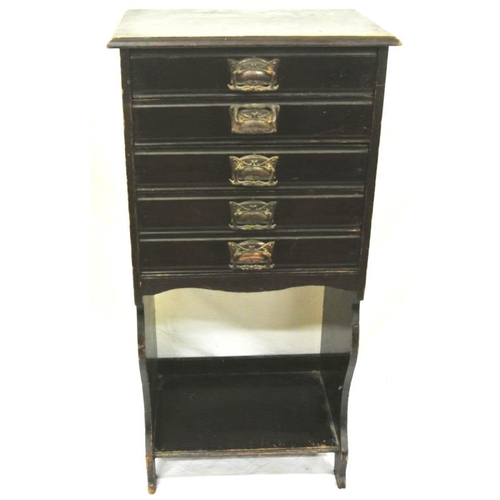 26 - Victorian ebonised music chest with shaped drop handles, on bracket feet