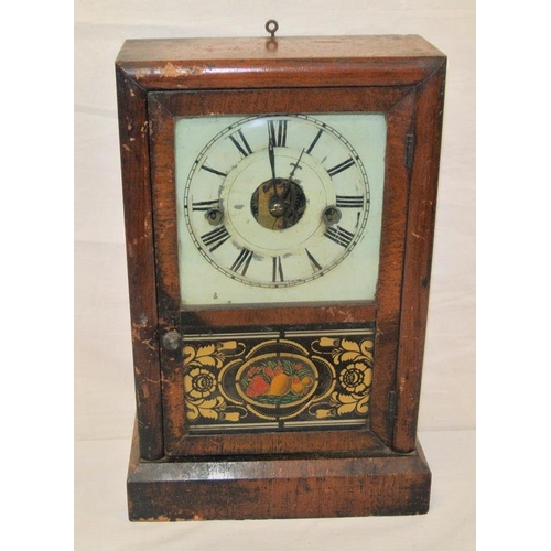 7 - American framed bracket clock with metal dial and foliate decoration