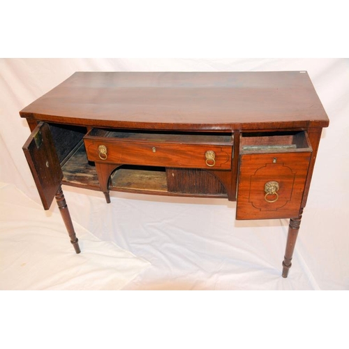 35 - Victorian mahogany bow fronted sideboard with frieze drawer, burr fronted napery, two side presses, ... 