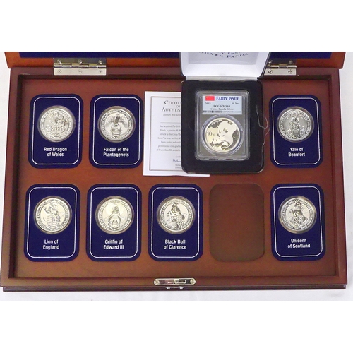 Seven The Queen's Beasts coins, The Danbury Mint, each boxed with