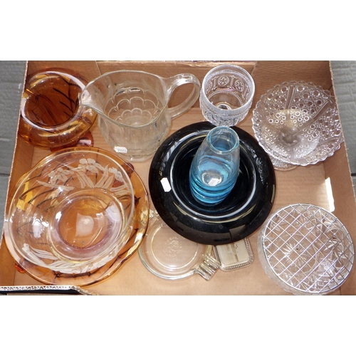 20 - Two boxes of misc glass ware together with a frameless mirror (2)