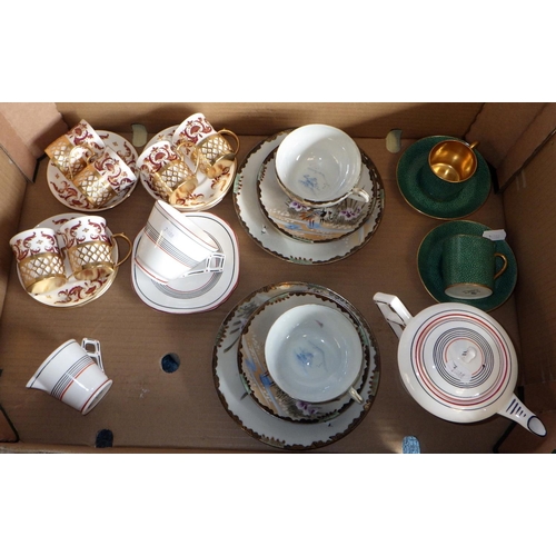 32 - Two boxes of misc ceramics to include Shorter fish plates various cups & saucers, 