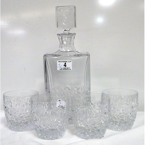 4 - A Royal Doulton decanter and four glasses, flea bites to stopper