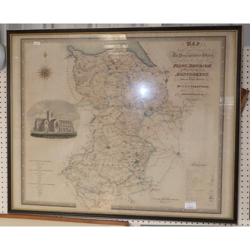 54 - Two framed Greenwood &Co  maps, The County Of Berks & The Principality Of Wales 83 x 68cm (2)