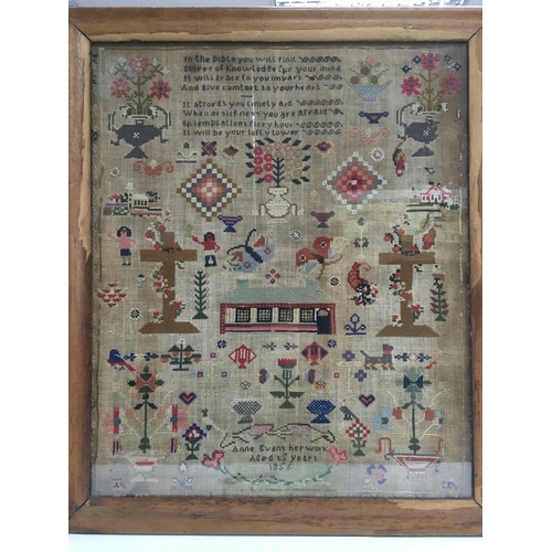 709 - A Victorian sampler dated 1856, approx 60cm x 69cm.