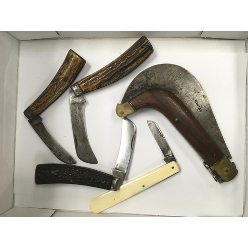 718 - Five vintage pocket knives including early Sheffield makers.