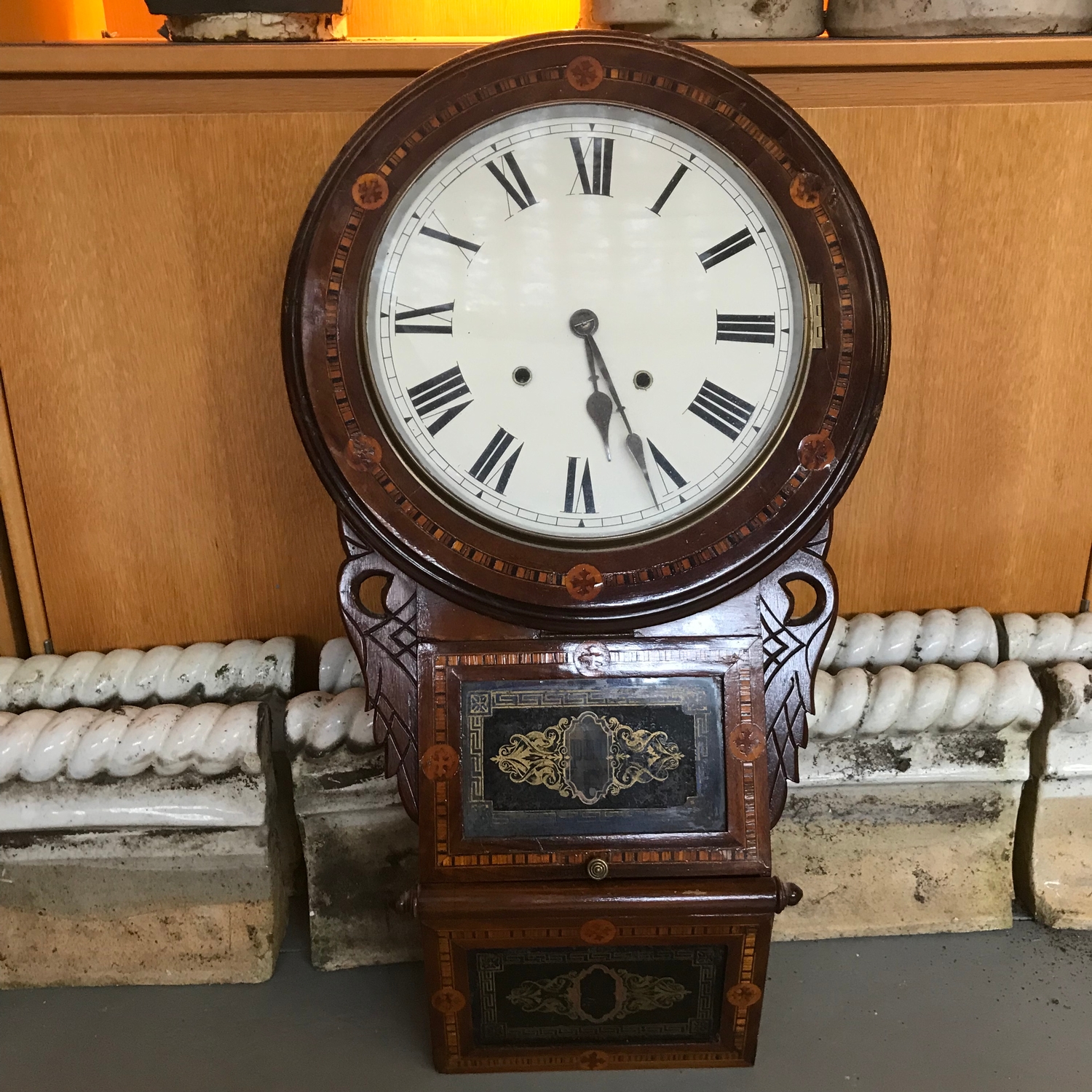 An Edwardian Inlaid American Wall Clock Height 78cm