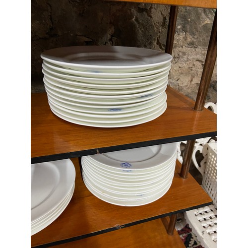 574 - A Large antique dinner service consisting of three large platters, two tureens and 41 dinner plates ... 