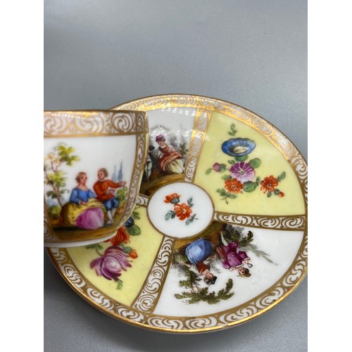 144 - A Collection of Meissen pottery miniature cups and saucer & Meissen white glaze floral design ewer j... 
