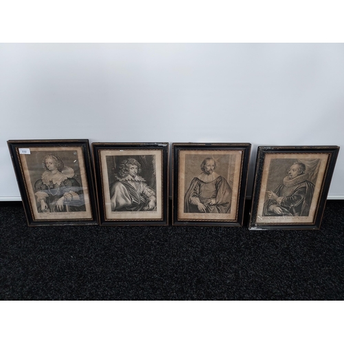51 - A lot of four antique framed black and white portrait engravings depicting people of importance; 'Ma... 