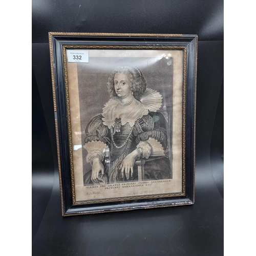 51 - A lot of four antique framed black and white portrait engravings depicting people of importance; 'Ma... 