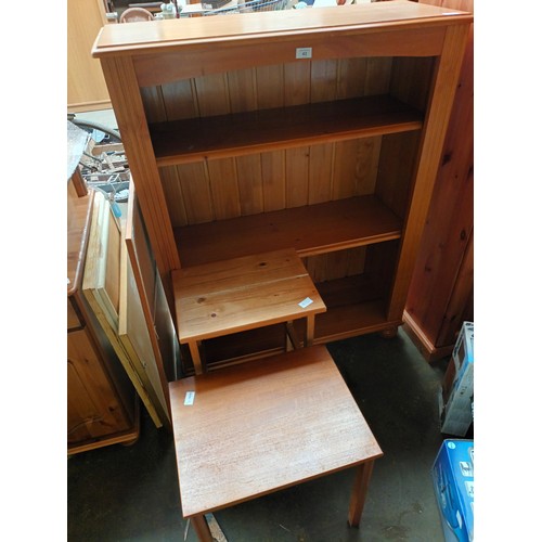 43 - Modern bookcase along with 2 small side tables and a pine desk