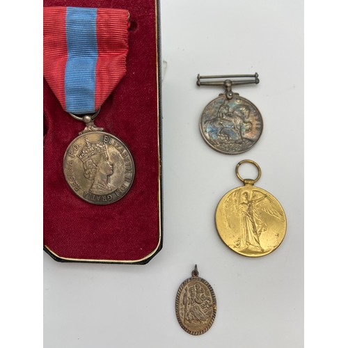 95 - Imperial service medal belonging to Jack Wright, Two other medals ww1 war and victory. Belonging to ... 
