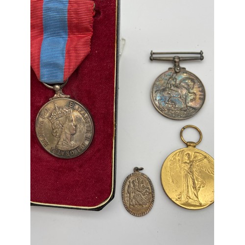 95 - Imperial service medal belonging to Jack Wright, Two other medals ww1 war and victory. Belonging to ... 