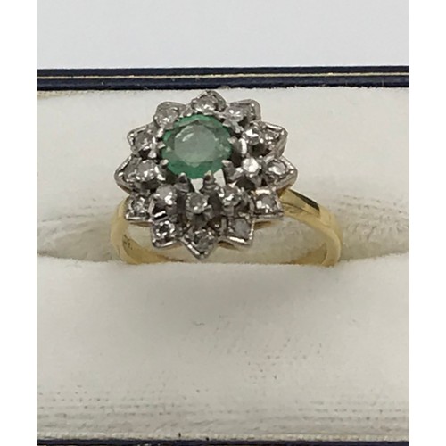 8 - A Ladies 18ct yellow gold, Emerald and diamond ring.[Ring size N][5.53grams]