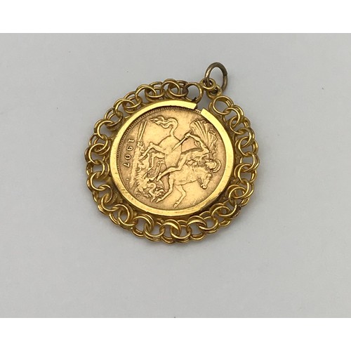 2 - A 1907 Edward VII Half gold Sovereign with a gold pendant mount.