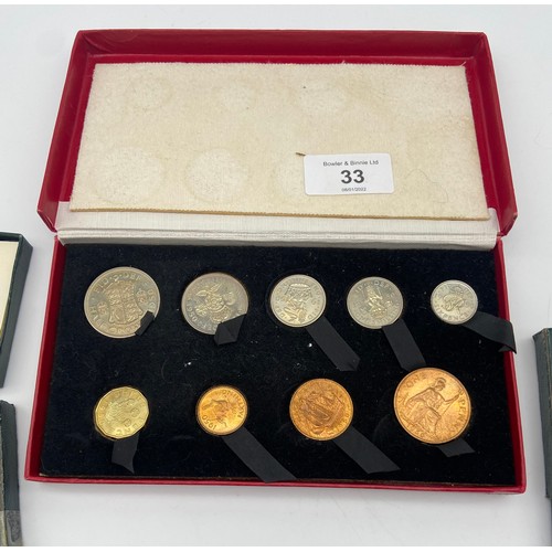 33 - A Collection of Five Shilling coins, Diana crown and Royal Mint 1950 decimal set with box.