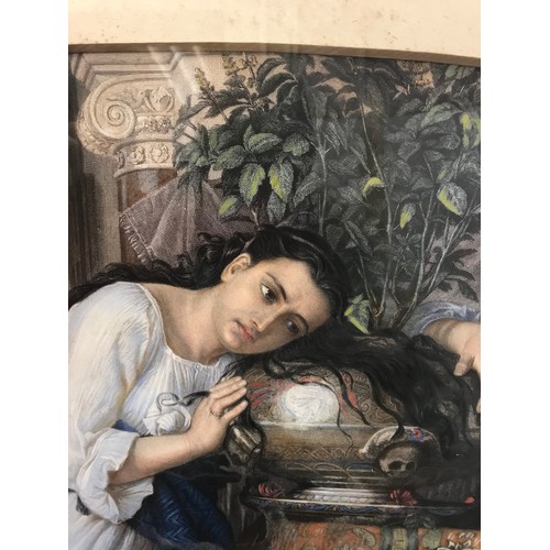 361 - After William Holman Hunt, antique coloured print titled 'Isabella and the Pot of Basil', print [61x... 