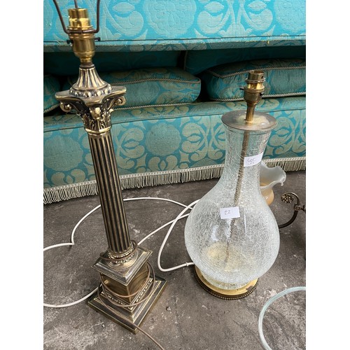 35 - A Lot of two table lamps and three light fittings. Crackle glass table lamp and Corinthian column ta... 