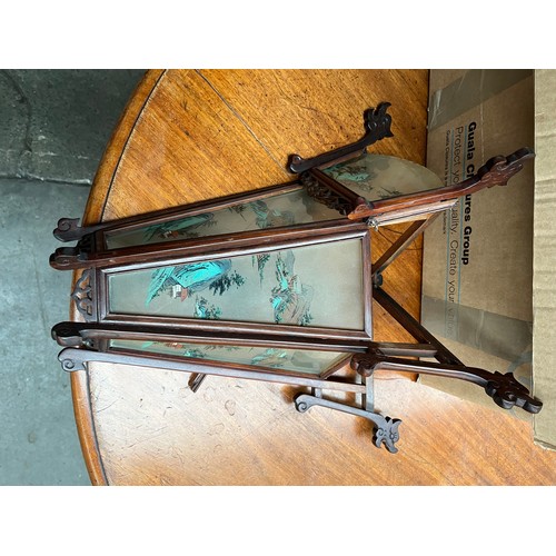 38 - Antique Chinese wood and glass section wall shades.