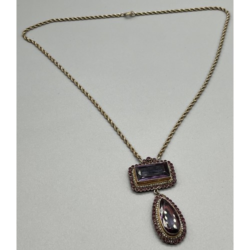 20 - Antique possible gold suffragette style pendant with fitted necklace. Pendant consists of two sectio... 