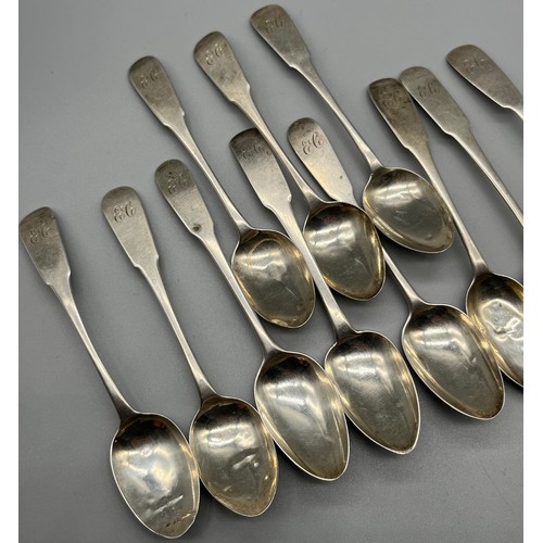 44 - A Selection of eleven Scottish Georgian silver tea spoons. [134grams]