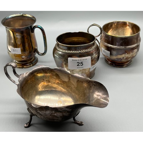 25 - A Selection of silver marked items to include Sheffield silver Mappin & Webb three foot gravy boat, ... 