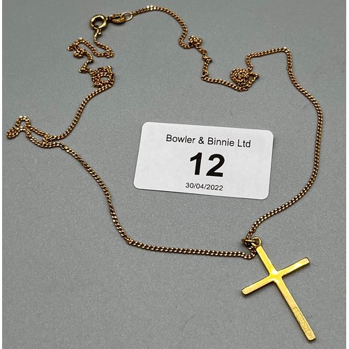 12 - 18ct yellow gold cross pendant with a 9ct yellow gold chain. [4.58grams] [48cm in length]