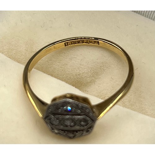 3 - A Ladies 18ct & Platinum diamond art deco ring. [Ring size P] [2.45Grams]