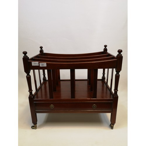 5 - A Georgian style Mahogany canterbury  with spindle sides and base drawer, raised on square legs with... 